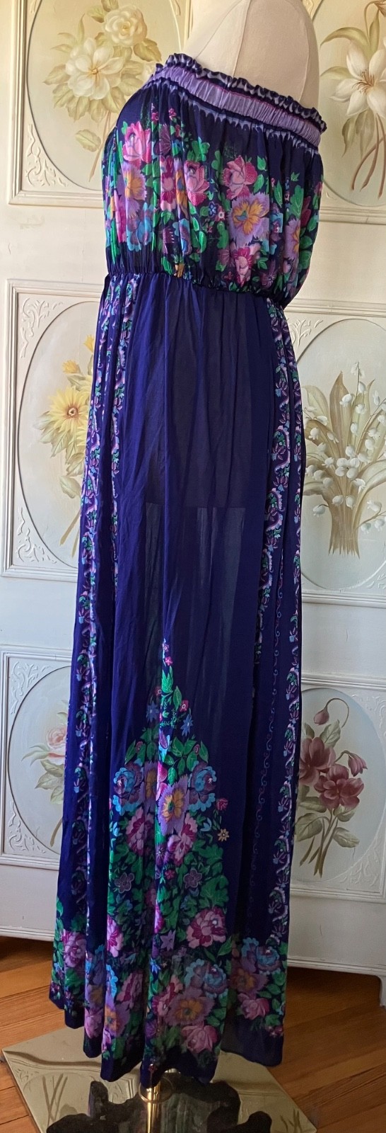 VTG 70s GOTTEX NEIMAN MARCUS DRESS SLEEVELESS TRIACETATE HAWAII PURPLE FLORAL M
