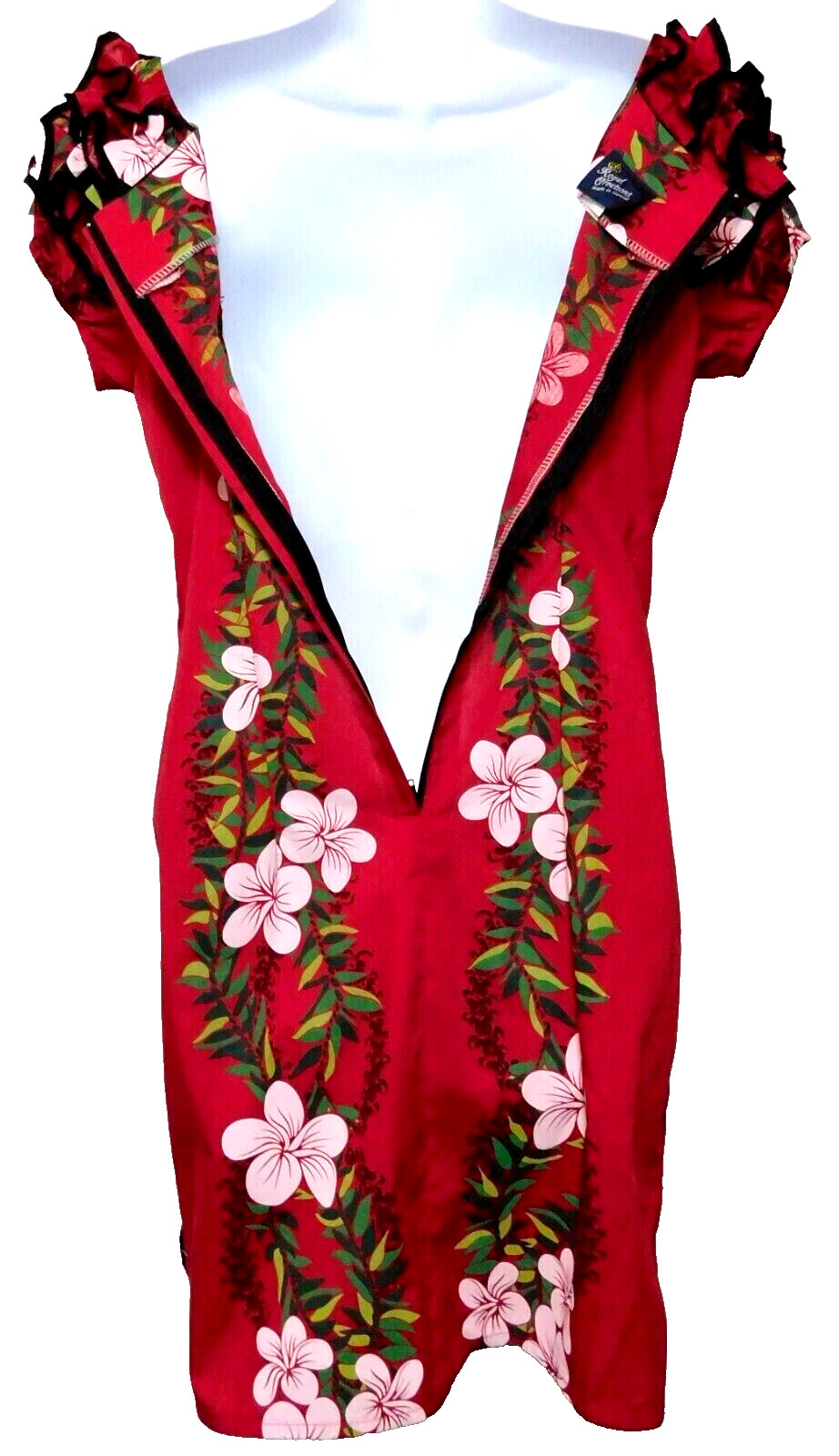 Vintage Royal Hawaiian Dress M Red Floral 60s 70s Muumuu Ruffle Off Shoulder