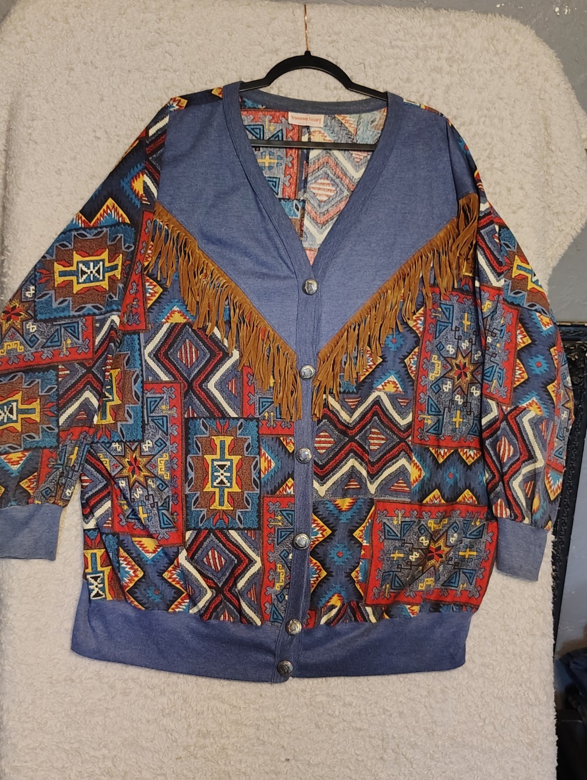 Young Stuff Vintage 80s Southwest Cowgirl Cardigan Suede Fringe L-2XL