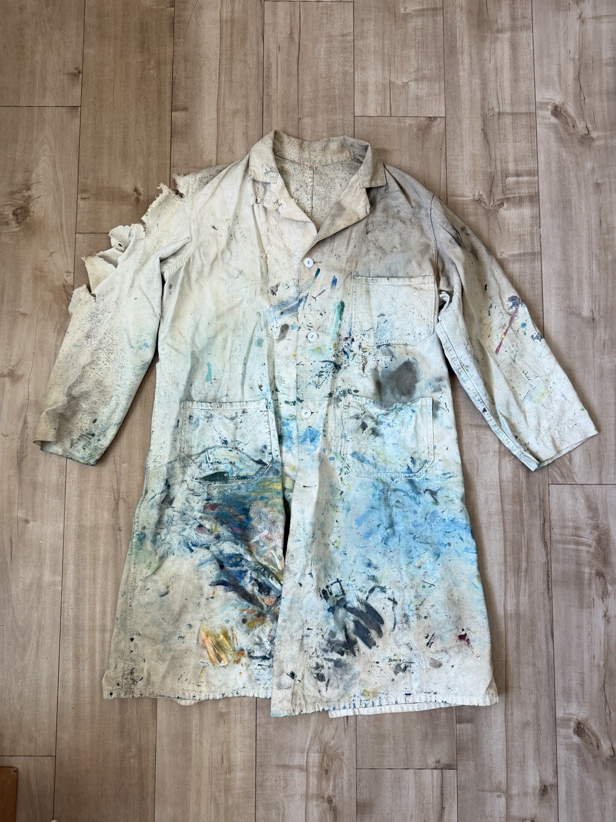Vintage 60s Artist Painter Craftsman Canvas Smock Jacket Coat – Size 40 Thrashed