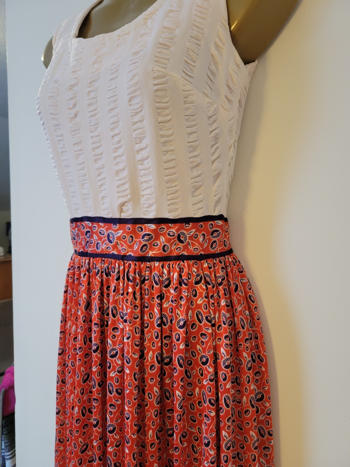 VTG 60’s 70’s Shady Lane Red White & Blue Floral Cottage Dress