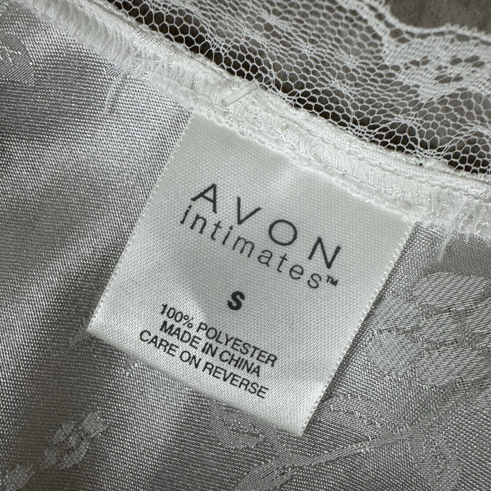 VTG AVON Nightgown Sleeveless Long White Lace Floral Pattern S