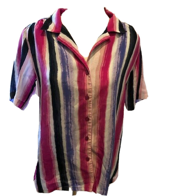 Vintage Blouse Donnkenny Classics Women’s Size S Stripes Short Sleeve 80’s