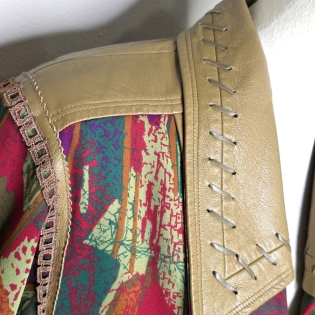 Vtg 80s Marc D’Alcy Abstract Blouse Leather Trim Western Wearable Art Size 8