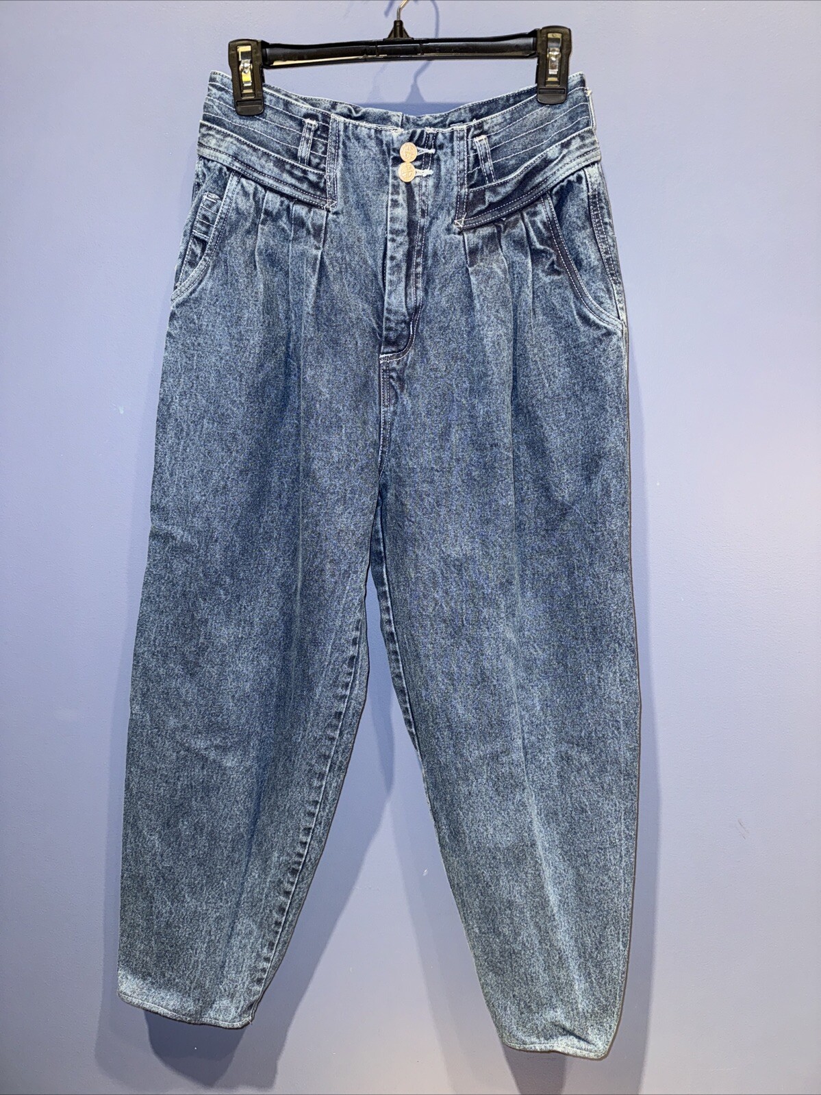 28 X 25 Denim Jeans Vintage Empire Waist Baggy, 1970, PREZZIA Slash Pocket