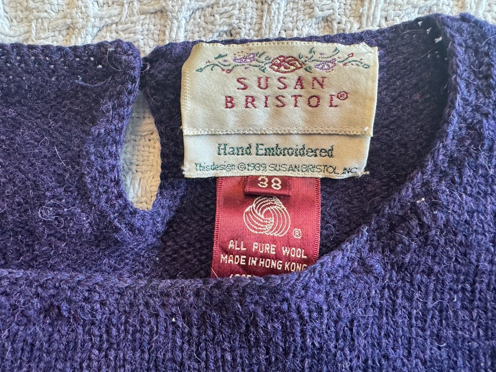 Vintage Susan Bristol Hand Embroidered Pastoral Animal Sweater 1989 Wool 38