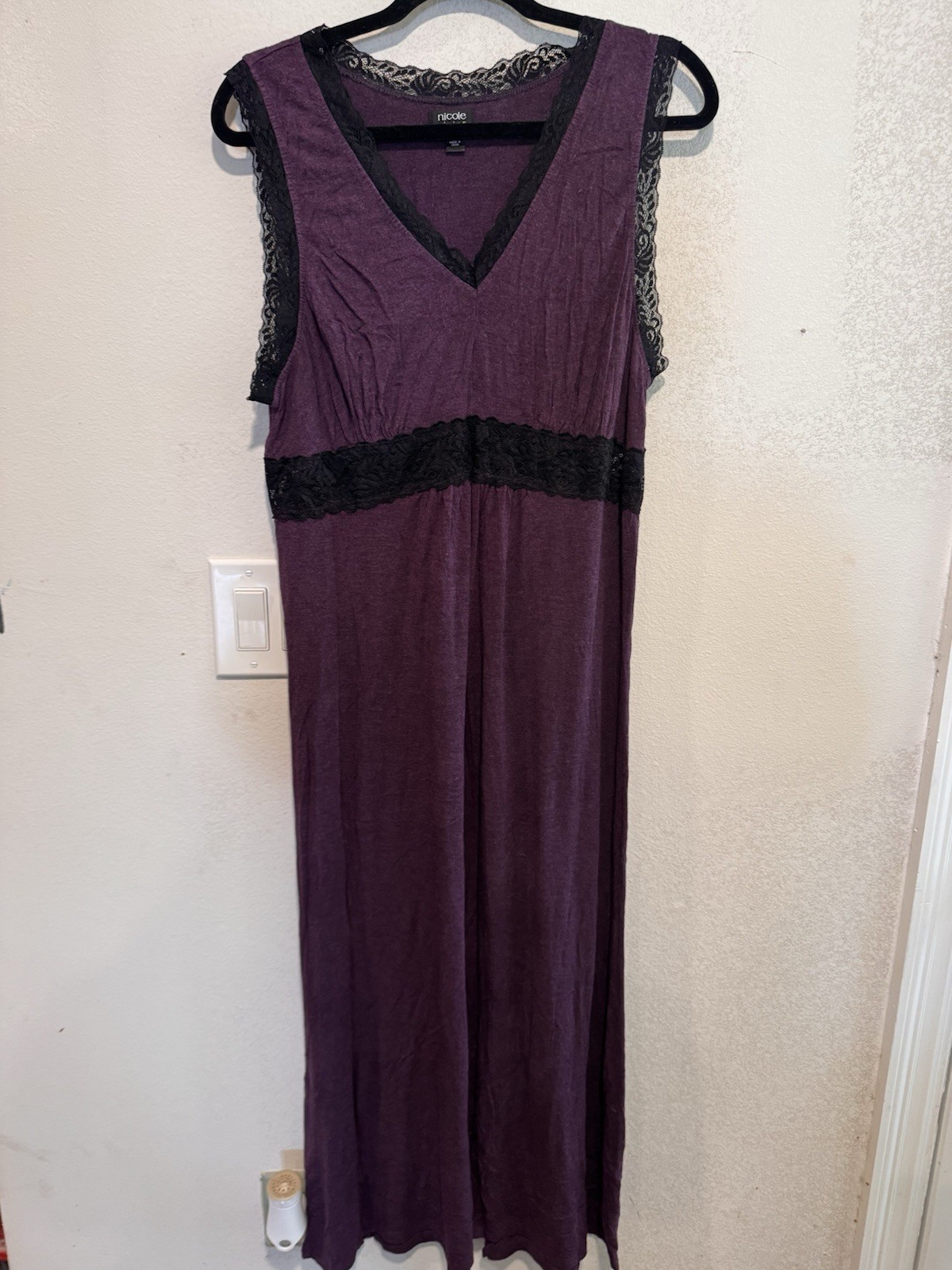 VTG Nicole Miller Size XL Purple Lace Long Nightgown Slip Dress Goth Witchy