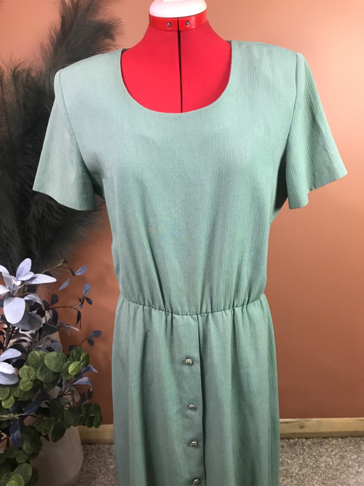miss dorby green dress floral vest sz 12 cottagecore vntg 90’s homestead