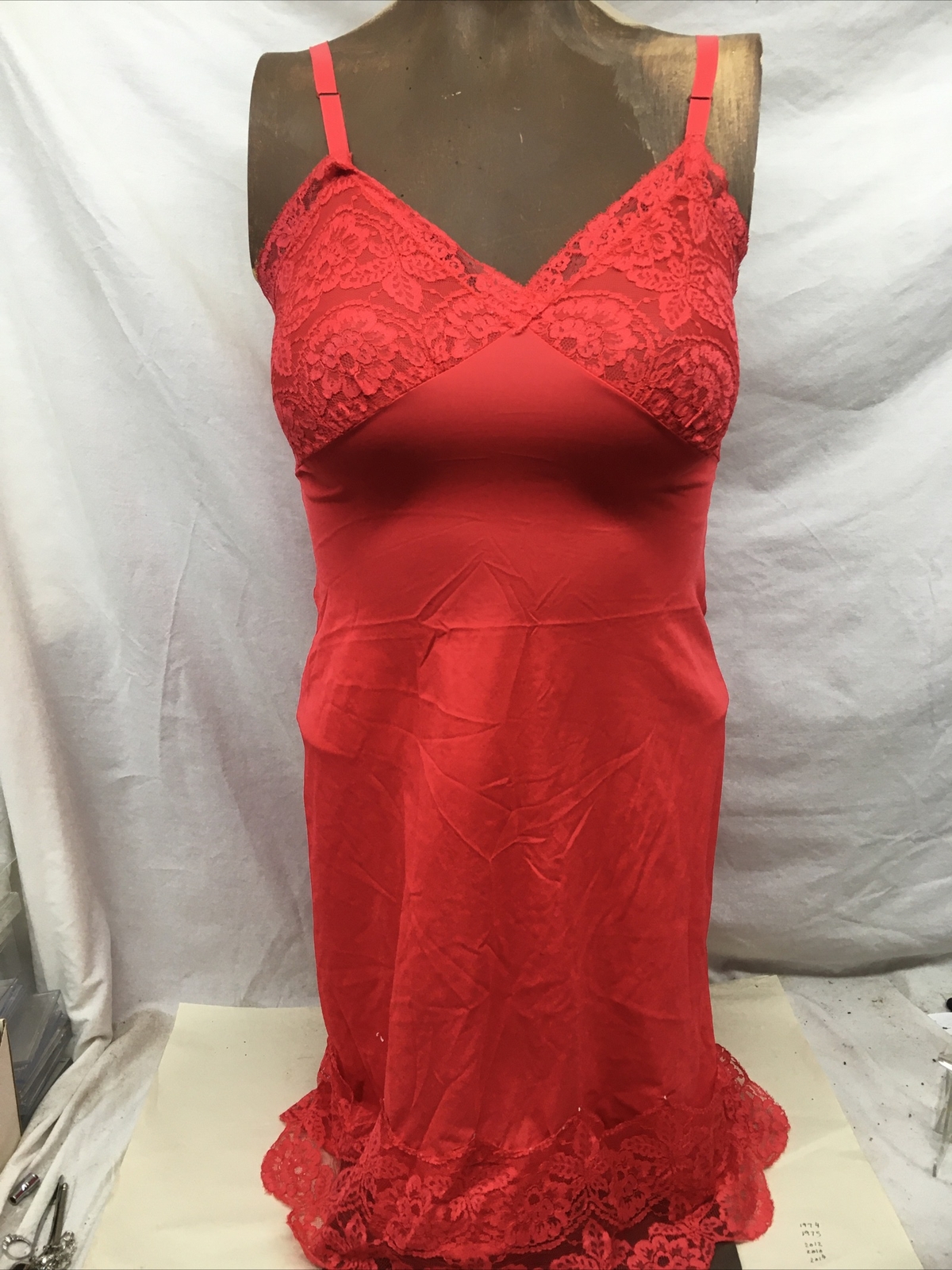 VTG Pandora LA Calie Red with Lace Pin Nightgown 60’s