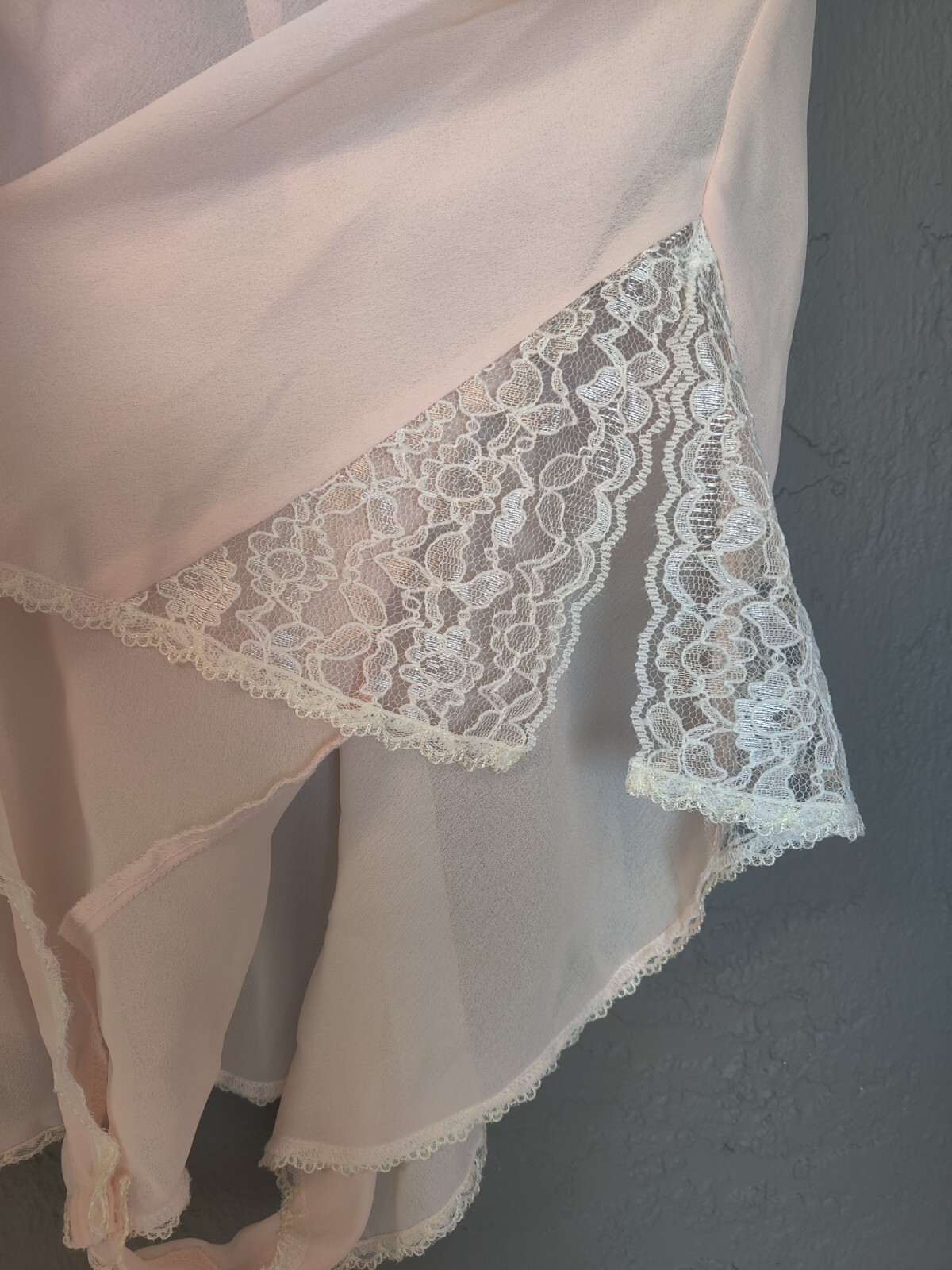 Vintage Peachy Pink Lace Chiffon Teddy Bodysuit Romper Size 2X Snap Bottom EVC