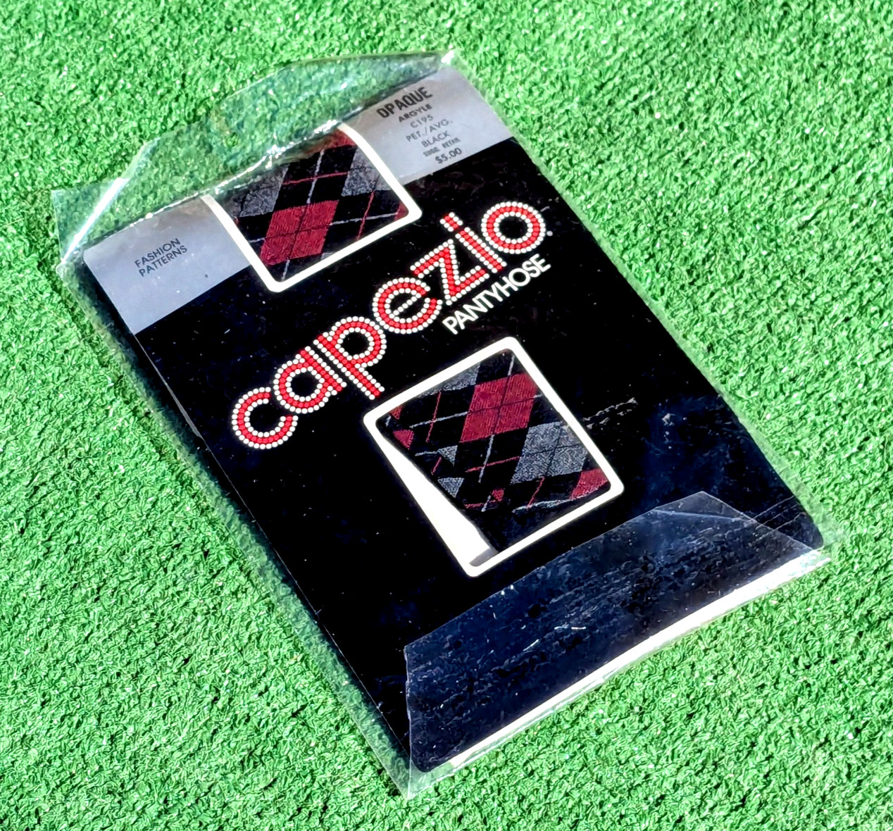 USA Vtg Pantyhose Capezio Fashion Patterns Opaque Argyle C195 Petite Average NOS