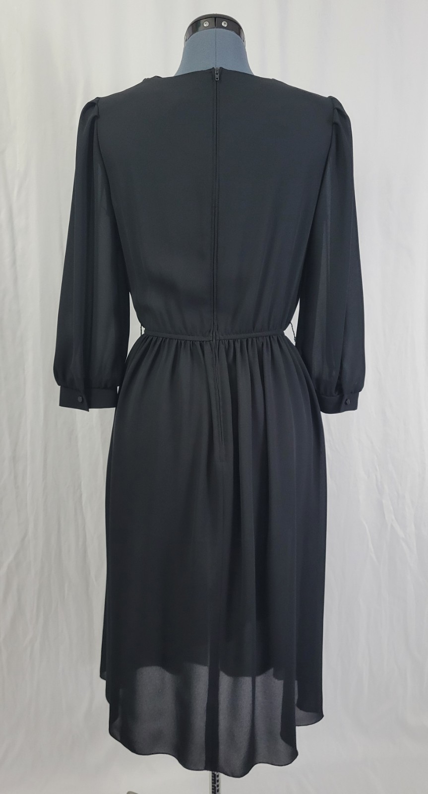 Vintage Leslie Fay Black Blouson Dress w Wrap Skirt Size 8