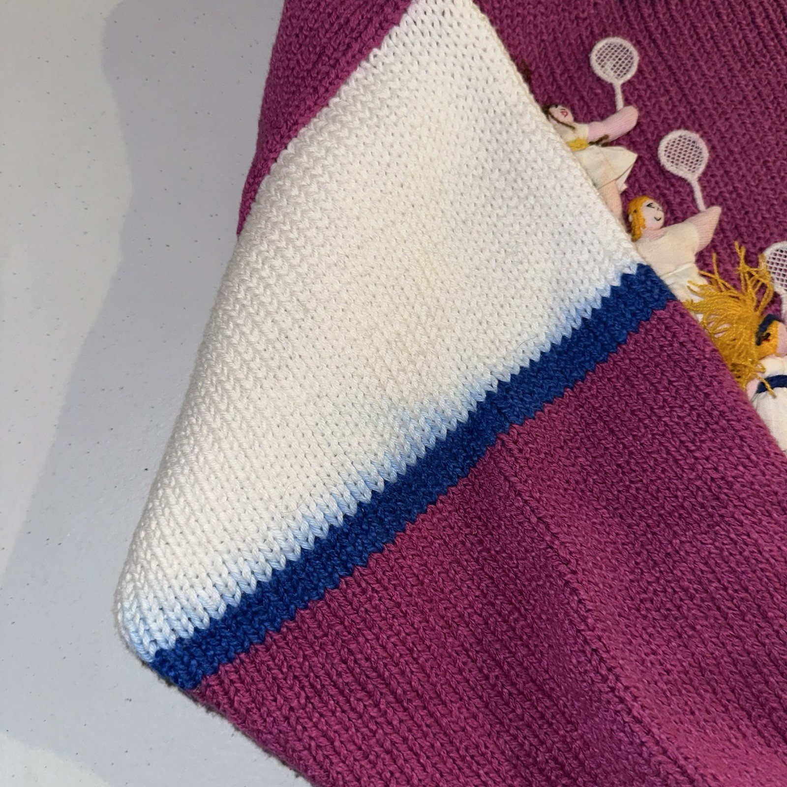Vintage 1980s Raquels Collection 3D Tennis Knit Sweater Size Small Colorblock