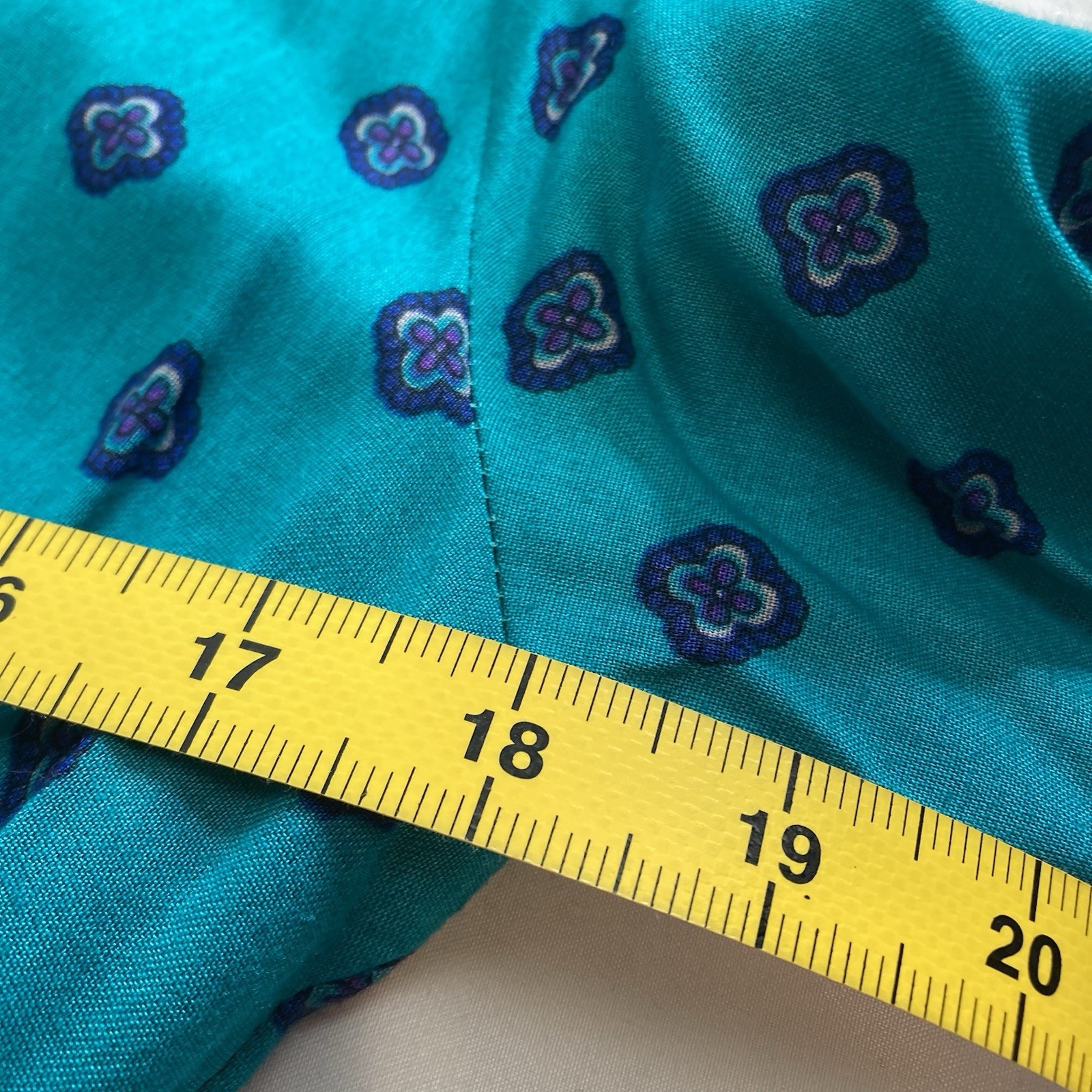 Vintage California Girl Teal Print Midi Dress Sz 12 Modest Cottagecore Prairie