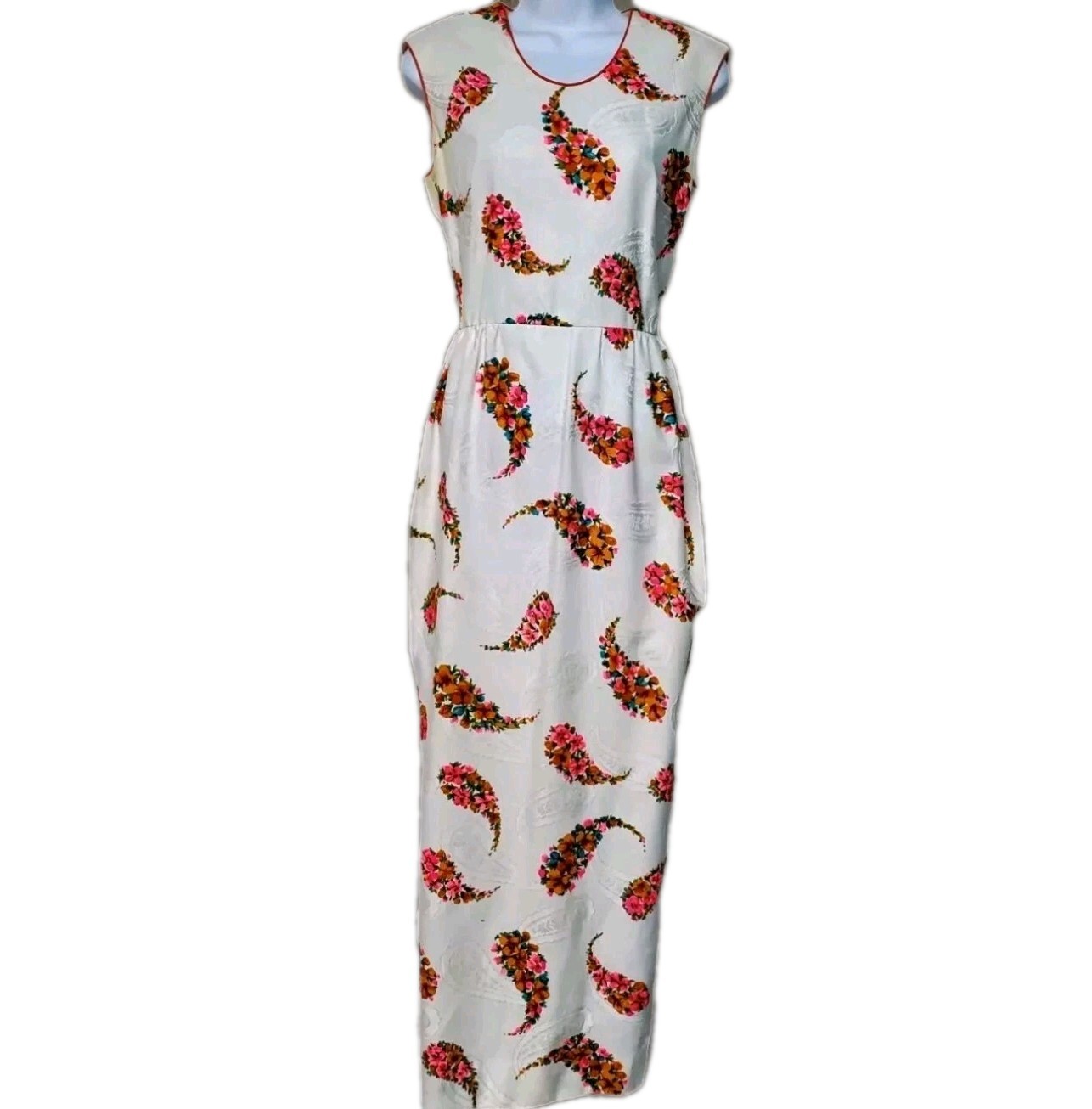 VTG 60s 70s A L’Aiglon Floral Maxi Dress S Neon Sleeveless Mod Psychedelic Hippi
