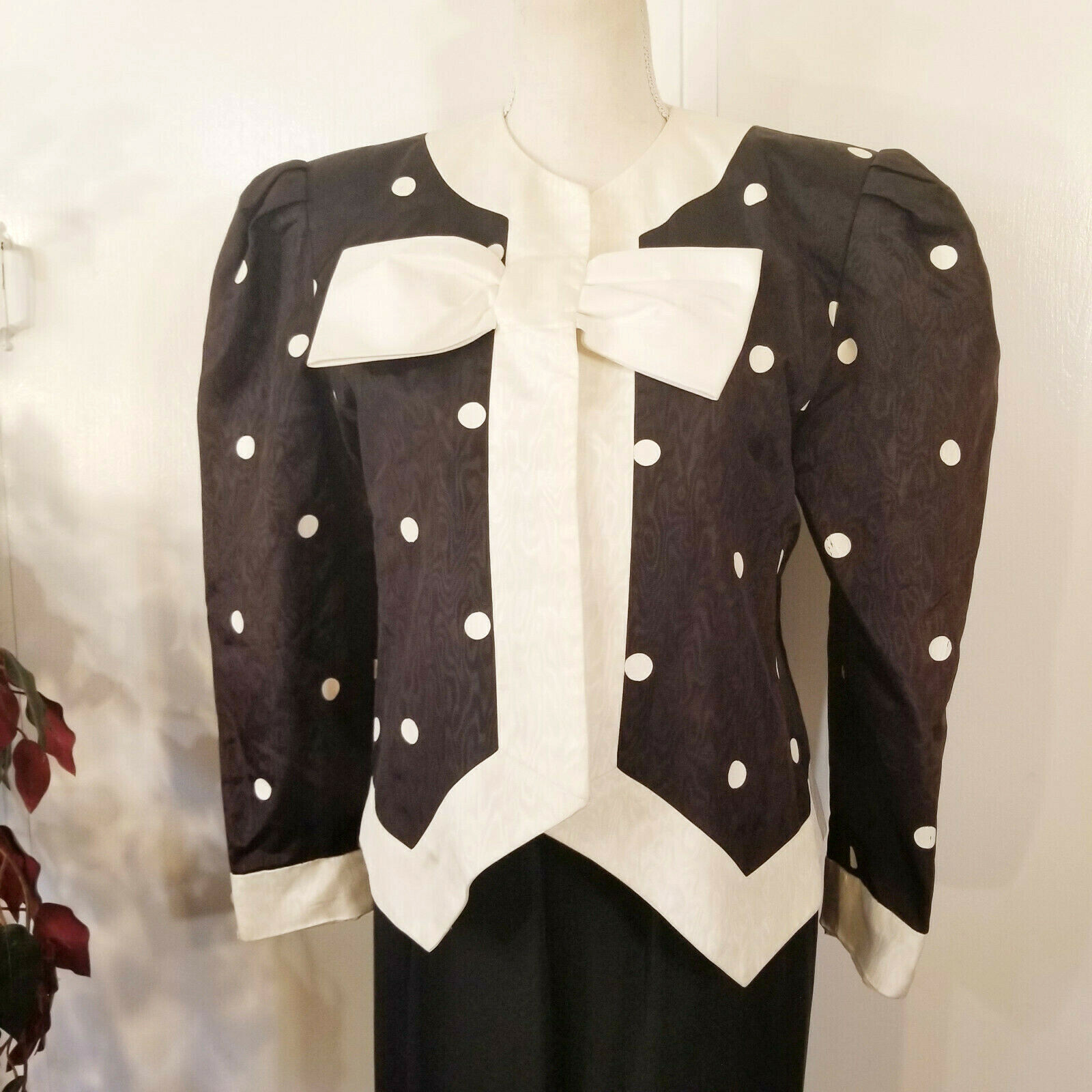 Black Strapless Dress w/Polka Dot Jacket USA Vintage Size 10 by Carolyne Roehm
