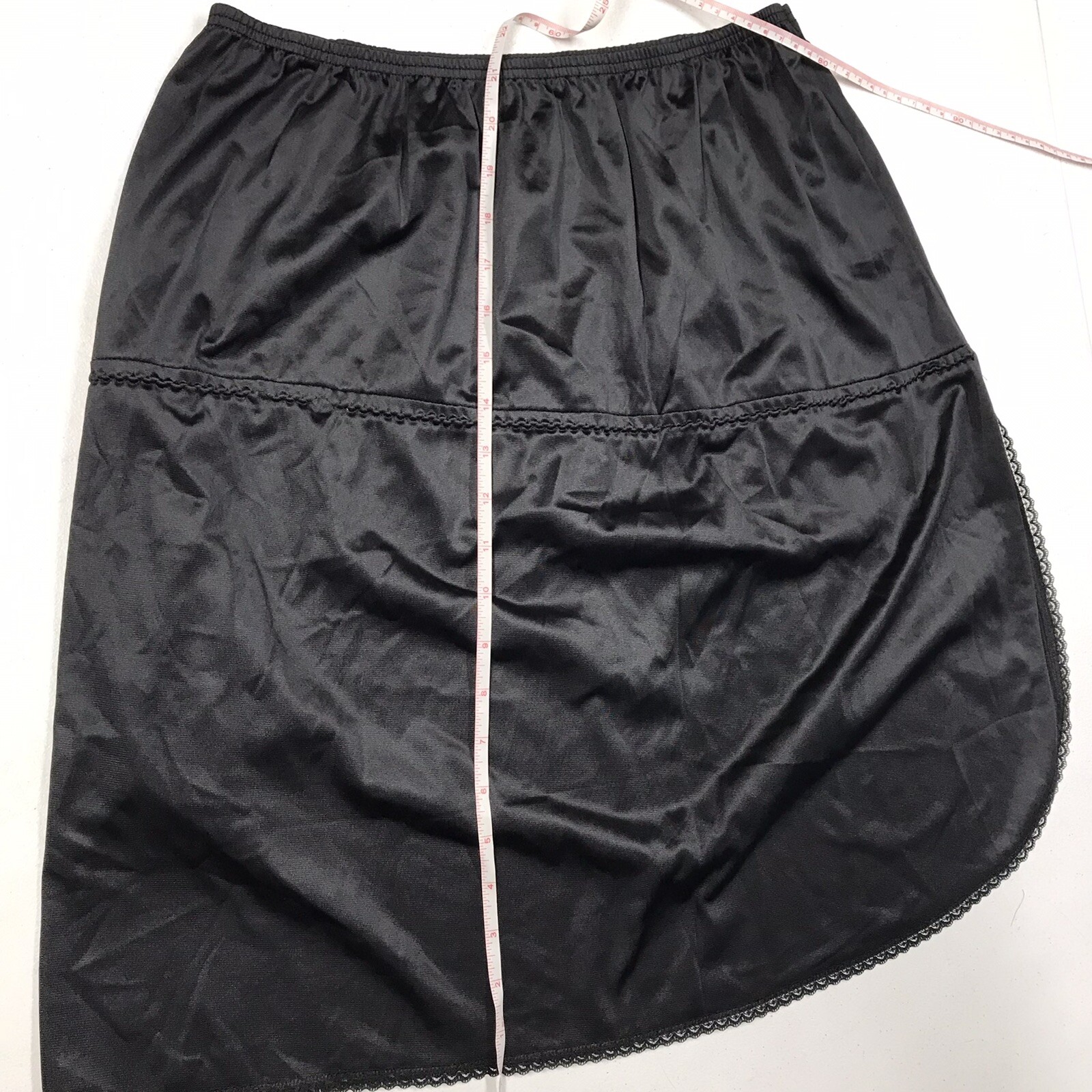 Vintage Vasarette Half Slip Skirt Large Black Lingerie Lace USA Slit 21” Unique