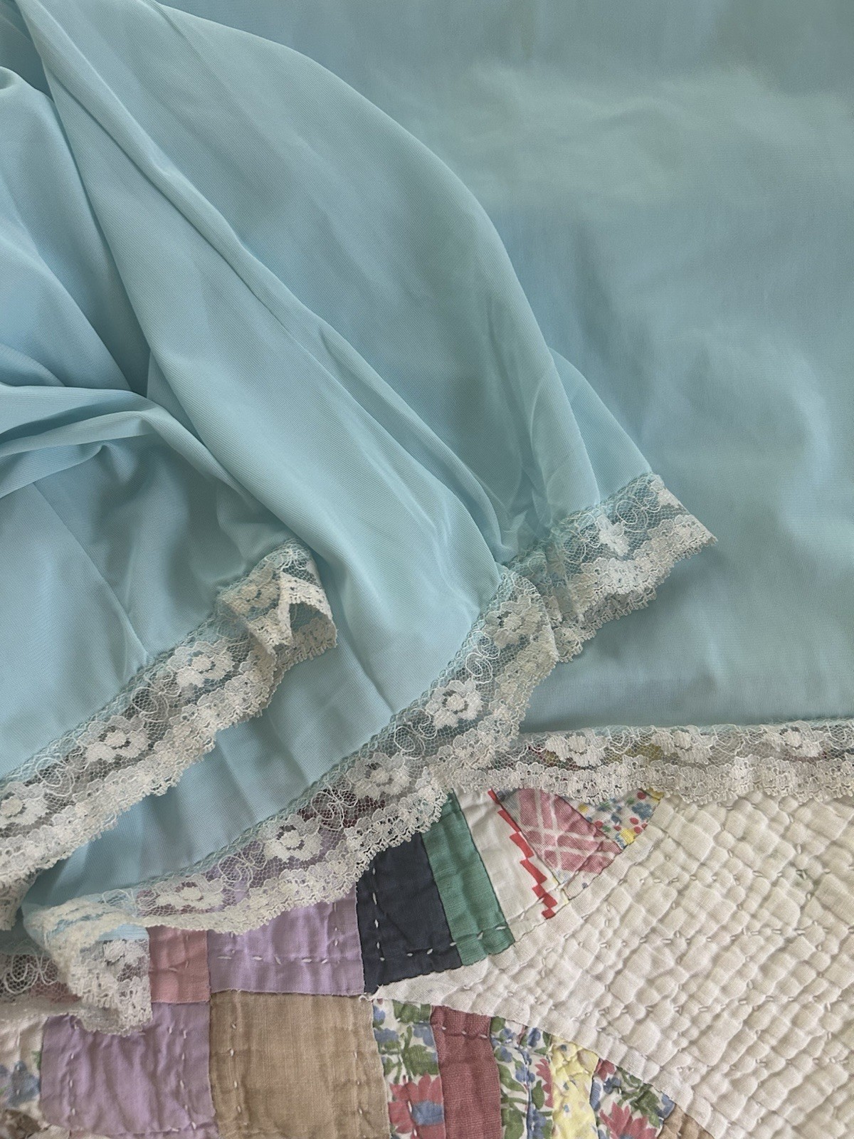 Vtg Baby Blue Lane Bryant Mid Length Peignoir Nightgown Robe Set Nylon 46/48