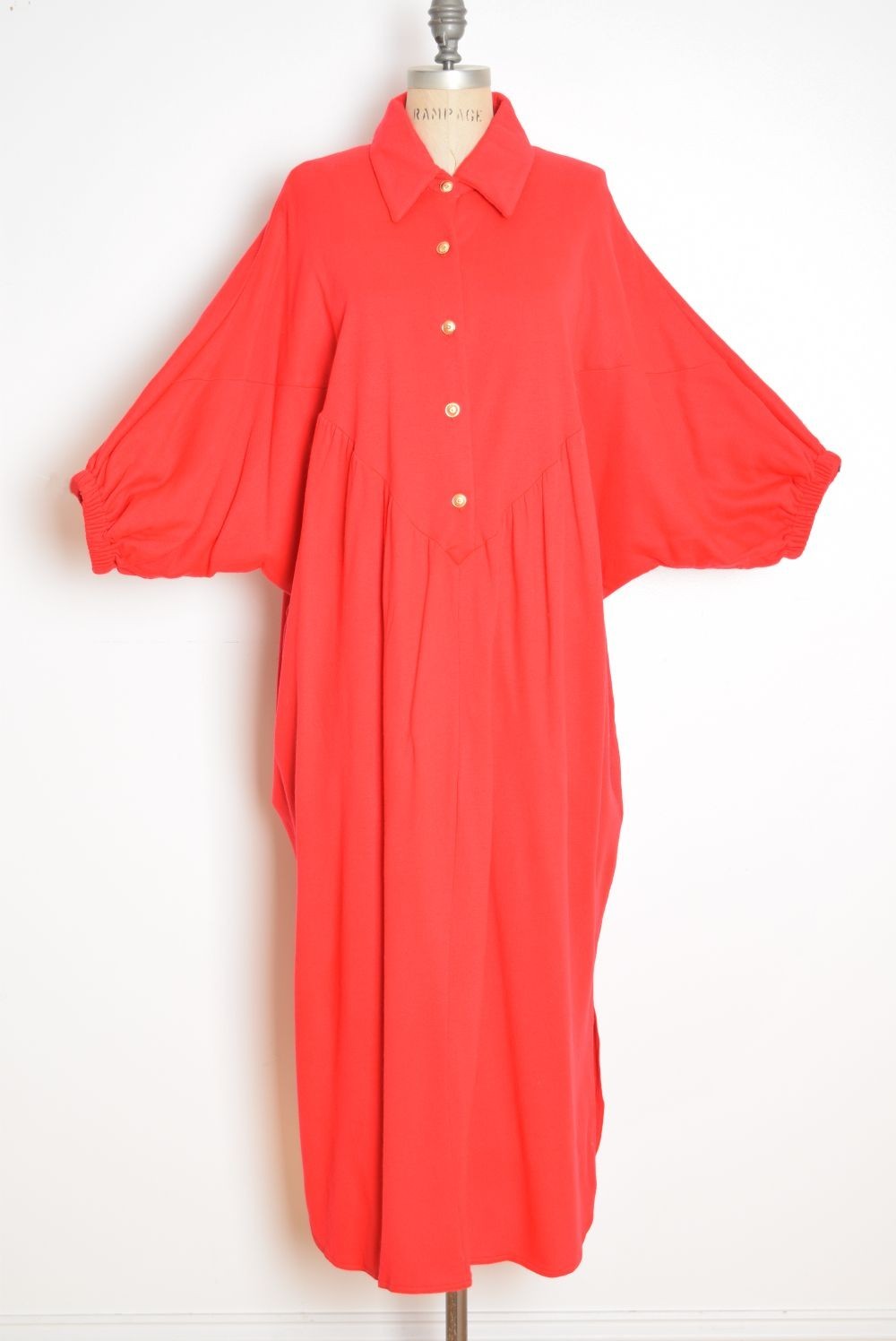 vintage 70s caftan dress David Brown red fleece draped disco batwing dolman maxi