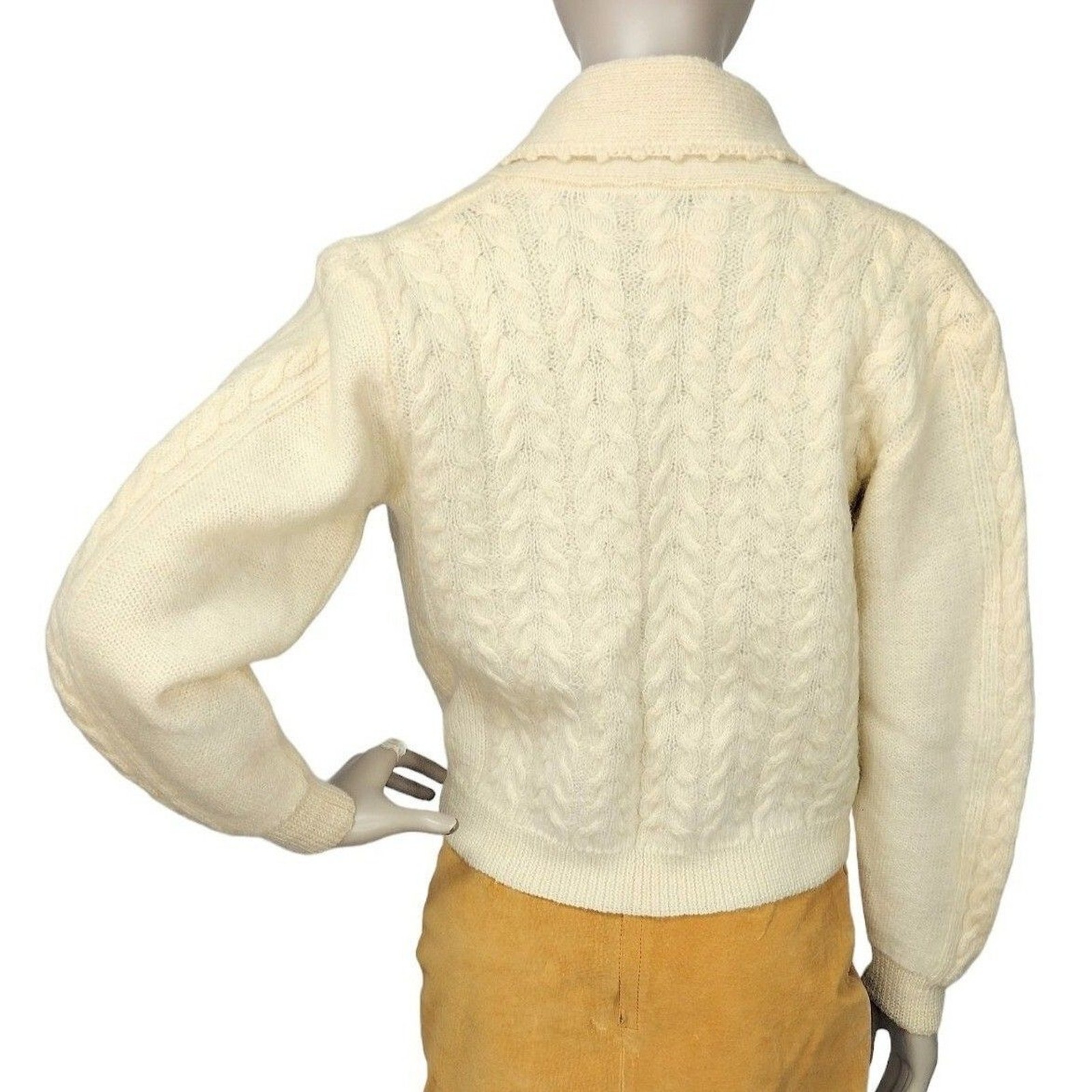 Vintage 70s Alpenblick Alpaca Wool Blend Cable Knit Shawl Neck Surplice Cardigan
