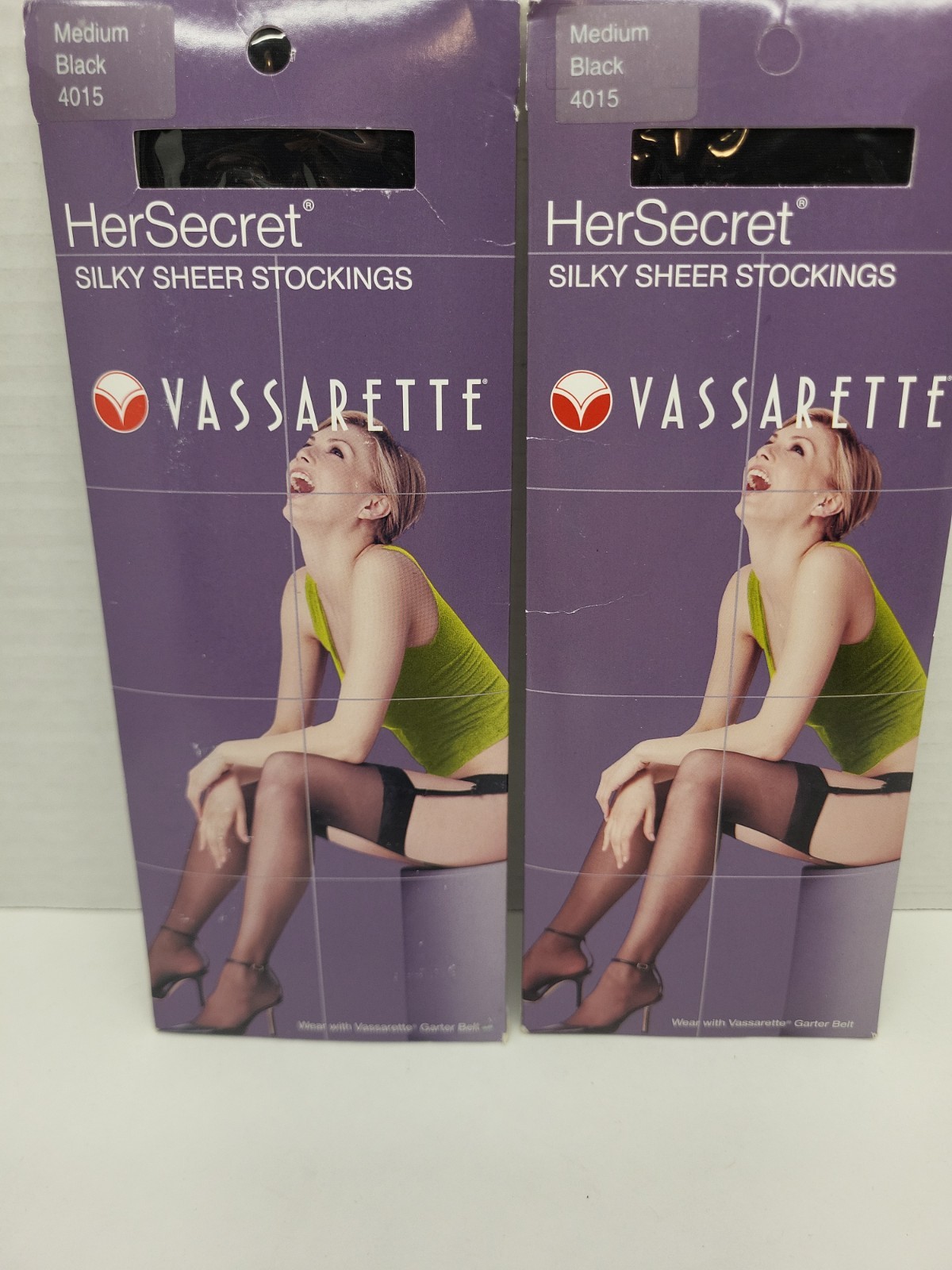 Lot of 3 Vassarette Black Silky Sheer Stockings & 3 Garter Belts, 2 White 1 Blk