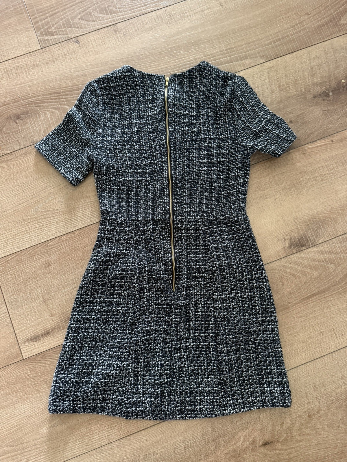 BeBop Black and White Tweed Short Sleeve Dress with Gold Buttons, Sz Small