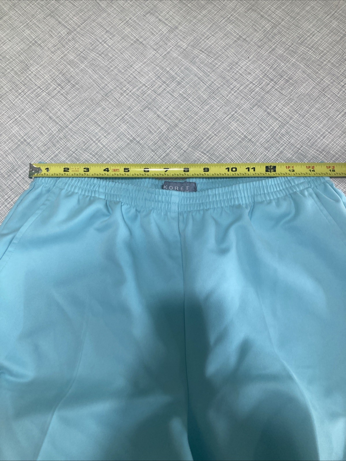 Vtg 90s Koret Petites Pants 12P Mint Green Elastic Waist Peachskin Polyester