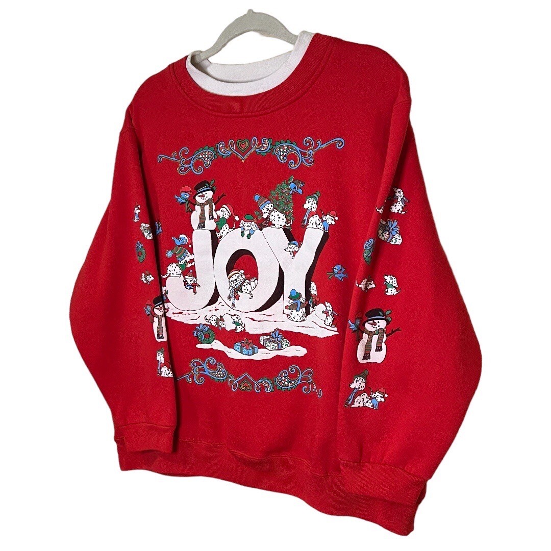 VTG YS AMERICA Joy Graphic Ringer Christmas Sweatshirt