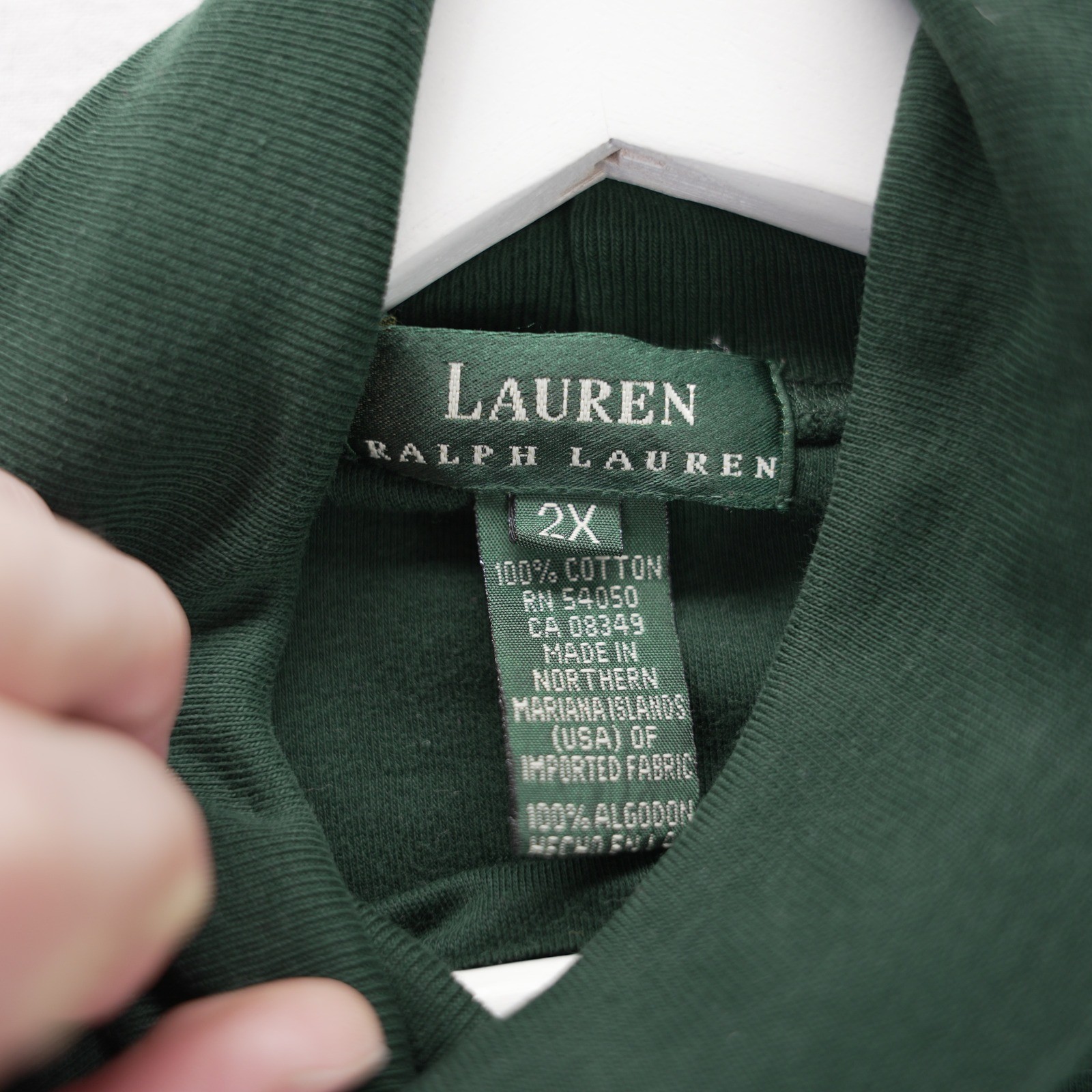 Lauren Ralph Lauren 2X Green Turtleneck Long Sleeve Crest Logo Cotton Top VTG