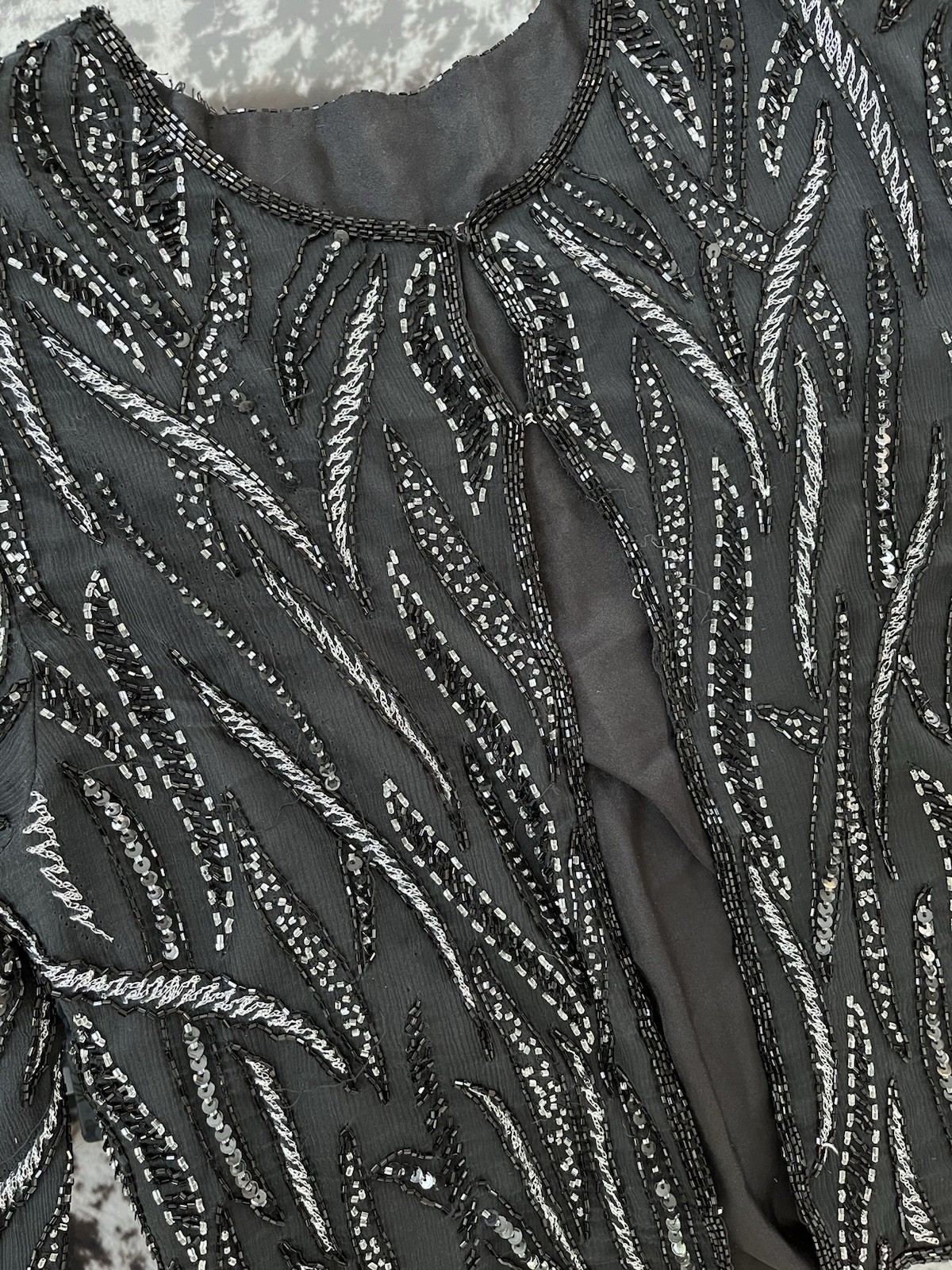 Vintage 80s Beaded Black & Silver 3/4 Sleeve Top with Clasp Closure – Sz: M