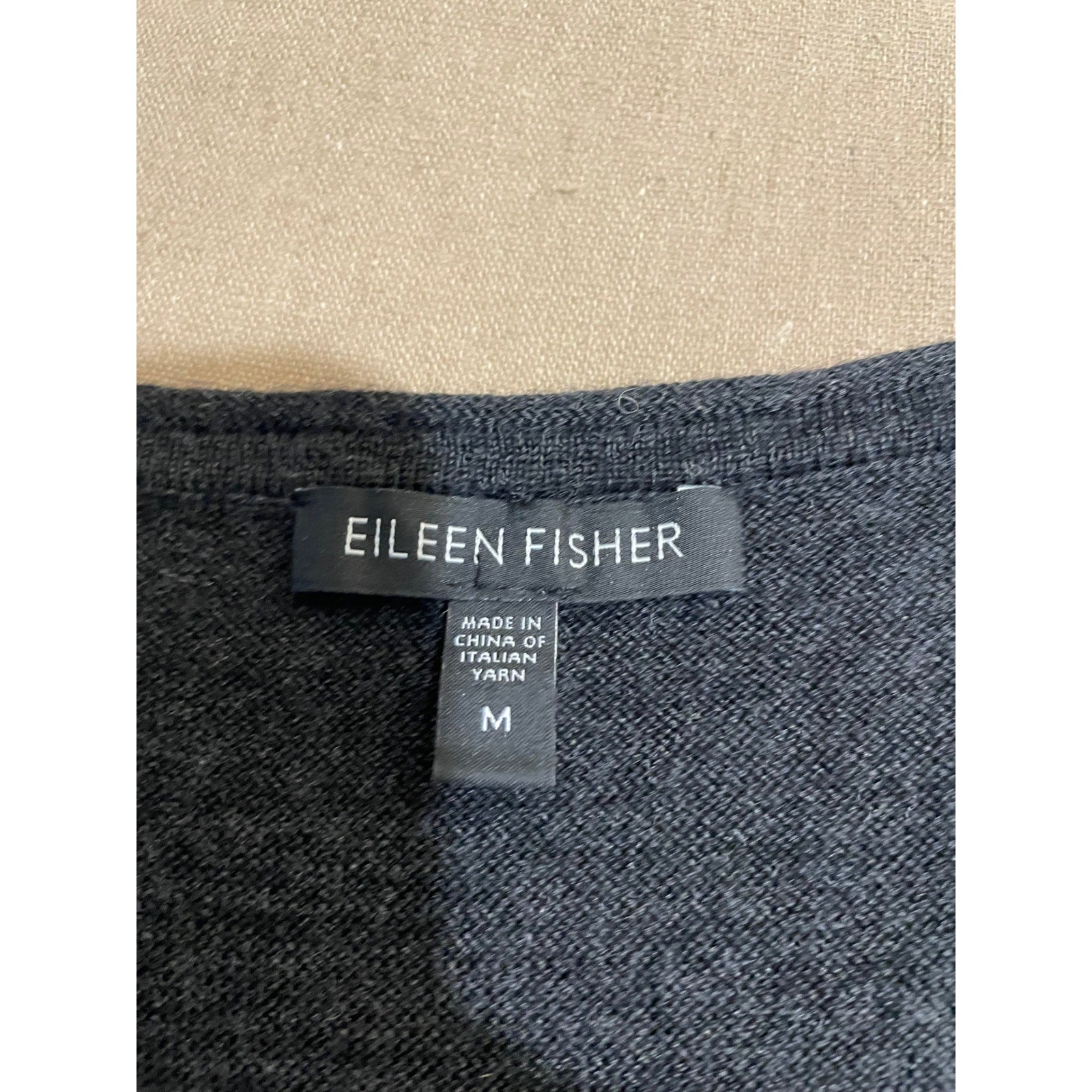 Eileen Fisher V Neck Tunic Top Sz M Black Merino Wool Capsule Minimalist Career