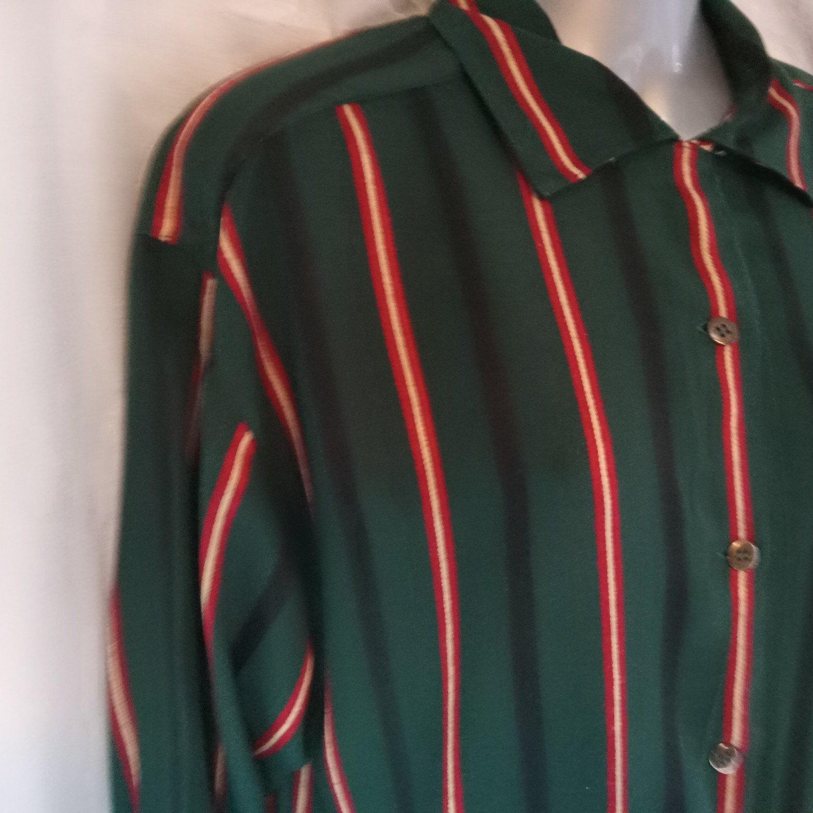 Esprit Women’s Shirt Button Down Green Red Stripe Preppy 1980s Size M Vintage