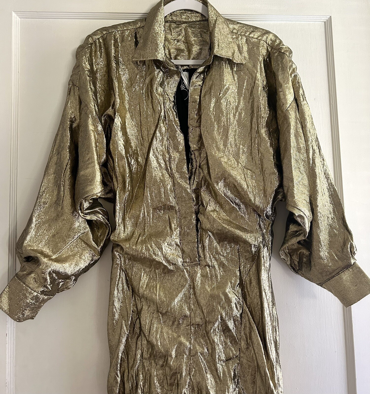 Vintage Norma Kamali OMO Gold Metallic Lamé Gown Dress Size XS S