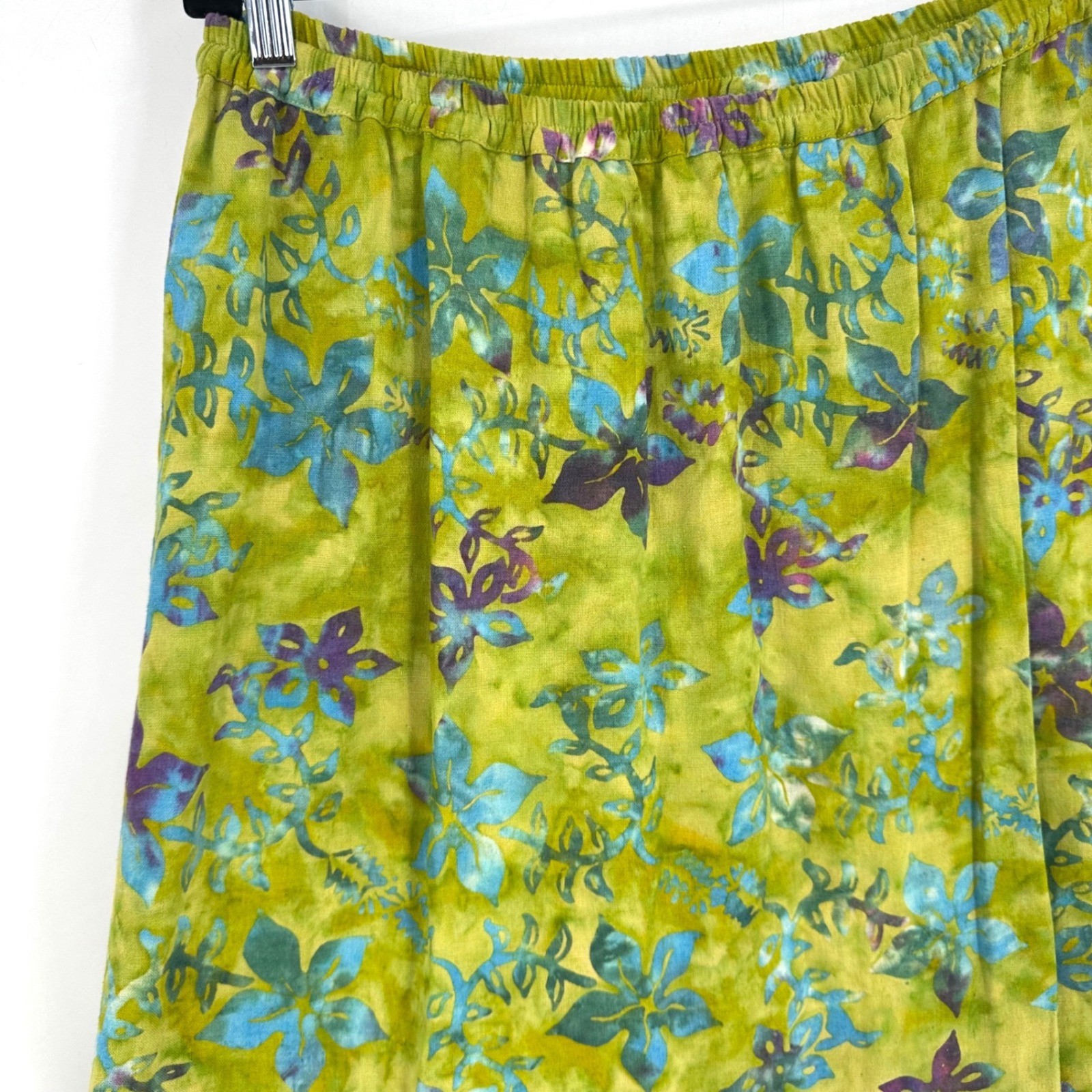Wind River Y2K Linen Blend Floral Midi Skirt Womens Sz L Boho Cottagecore Batik