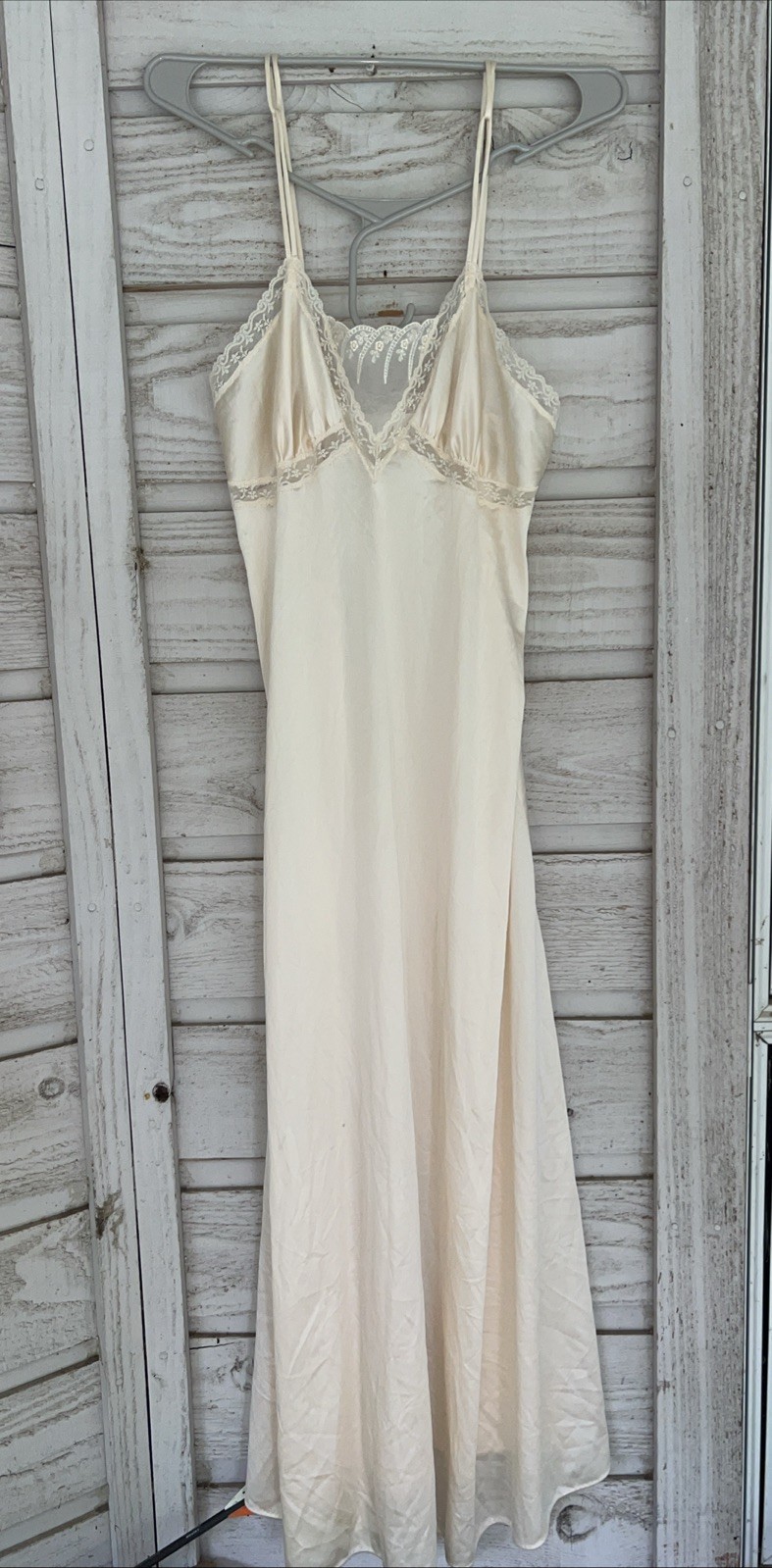 Vintage Nightgown JC Penny Ivory 100% Lace Long Straps Dress S Small