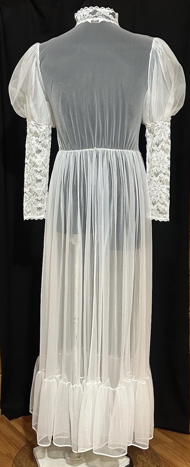 VTG Henson Kickernick White Sheer Lace Peignoir Robe Bridal Bustle Train USA M