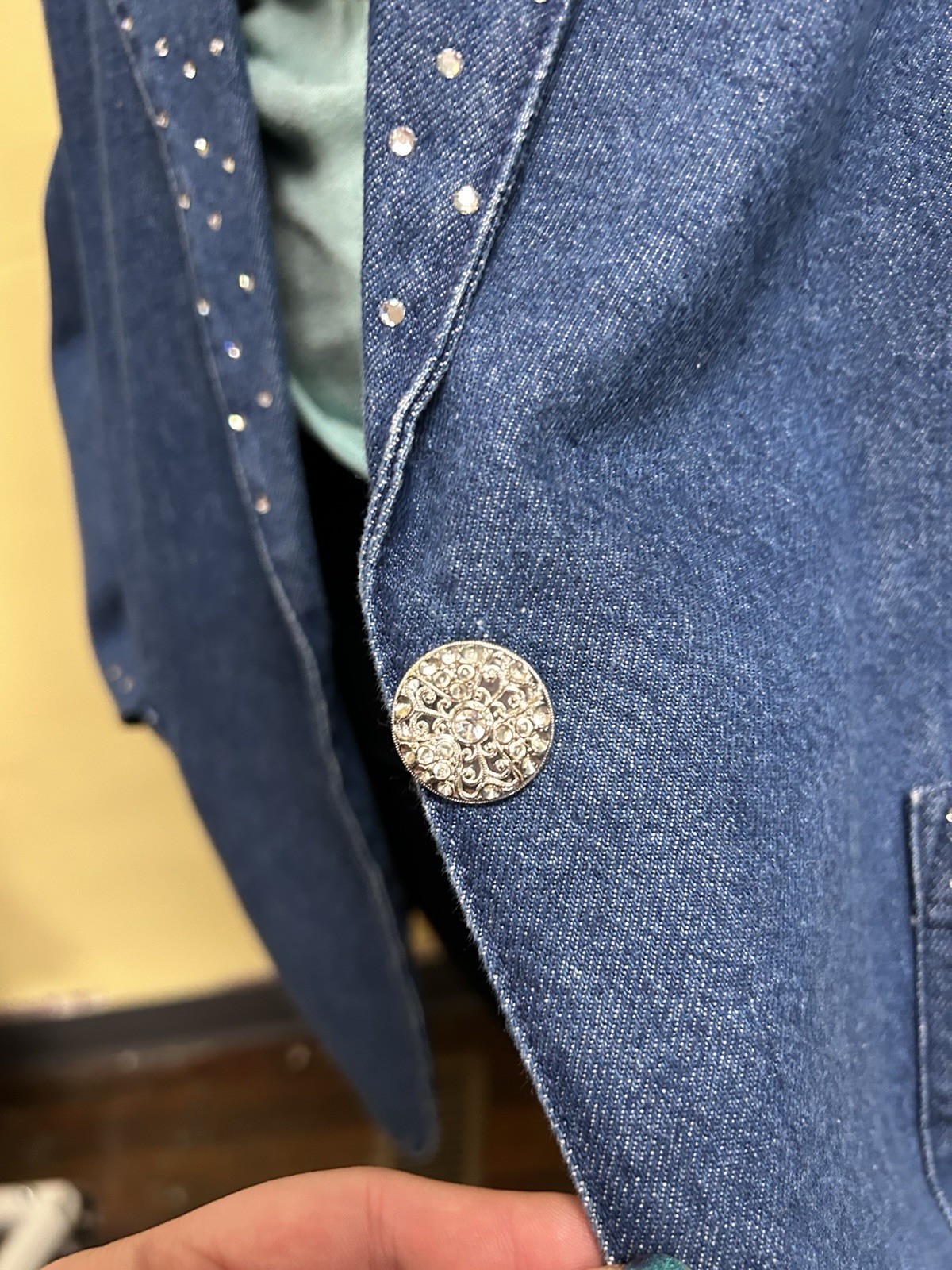 Vintage 90s Alice Stuart Cotton Denim & Rhinestone Blazer Jacket Large