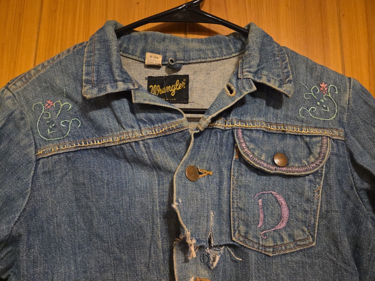 Vintage OOAK RARE 70s 80s Wrangler Sz 16 Denim Jacket Embroidered „dyker” 17×19