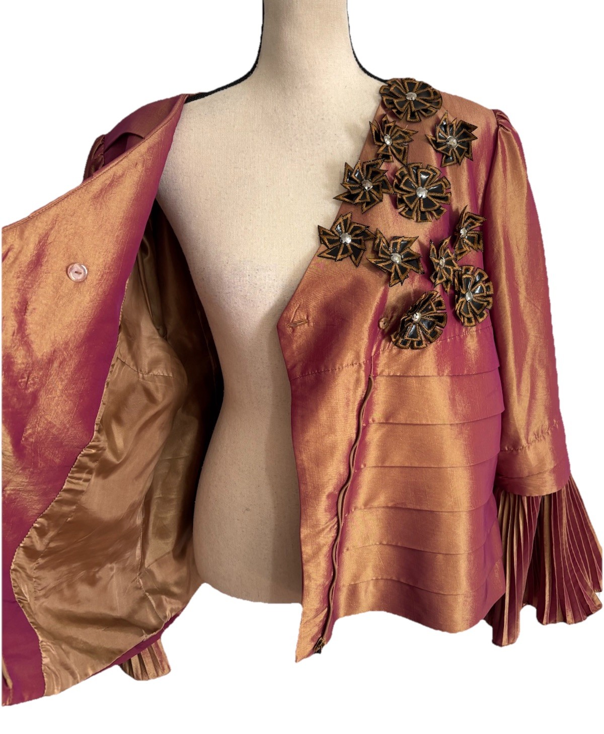 Donna Vinci Foiled Gold Suit Jacket & Skirt Layered Embellishing Vintage Size 18