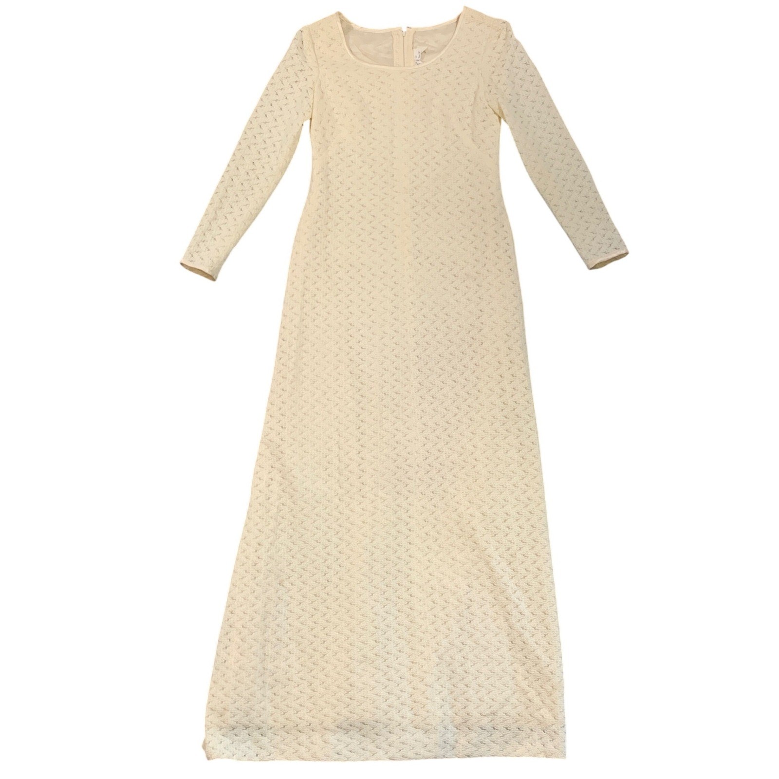 Henry-Lee Maxi Dress Women 12 Cream Lace Long Sleeve Vintage 70s Wedding Dress