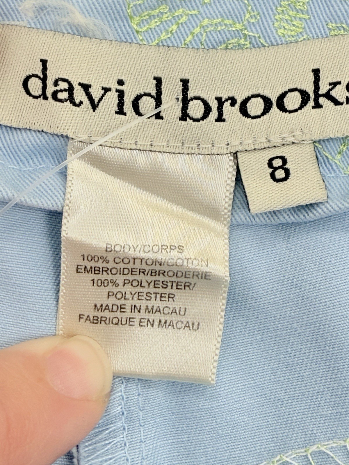 Vintage Y2K David Brooks Blue Capri Pants w/Lime Green Embroidered Fish Size 8