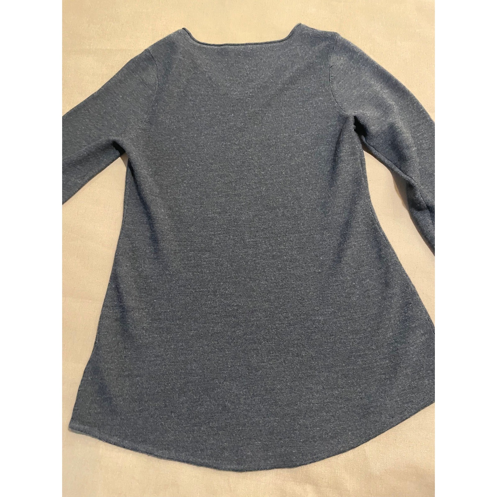 Eileen Fisher V Neck Tunic Top Sz M Black Merino Wool Capsule Minimalist Career