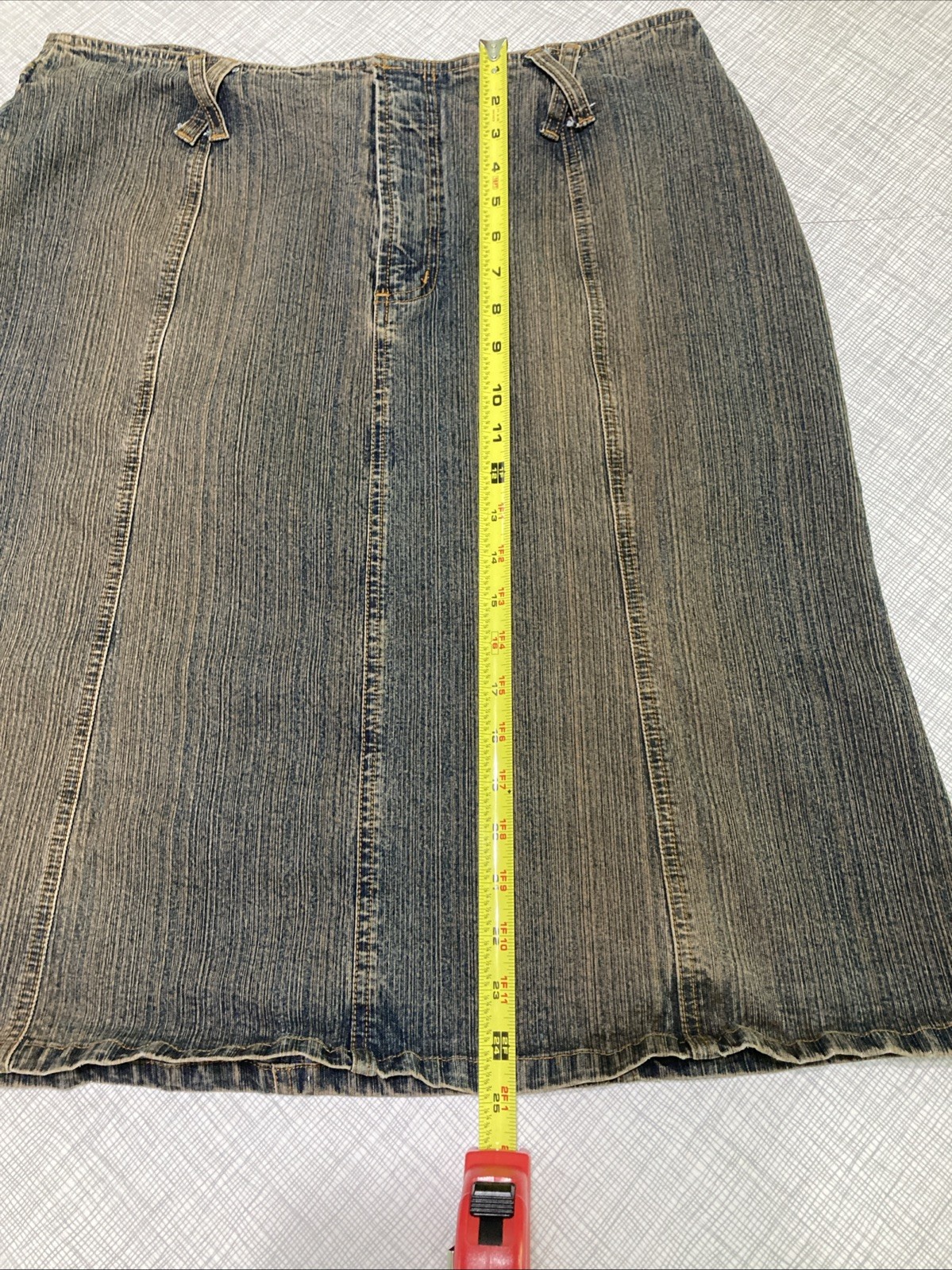 Vtg 90s Y2K Avenue Blues Denim Midi Skirt 14 Distressed Brown Grunge Goblincore