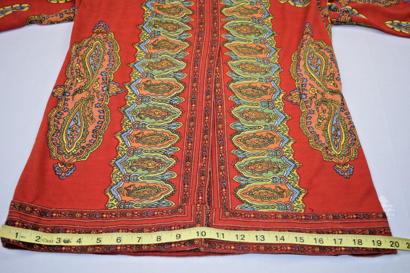 Vintage Maxi Dress Maurice Siz S/M 60s Rusty Orange Kaleidoscopic Print Back Zip