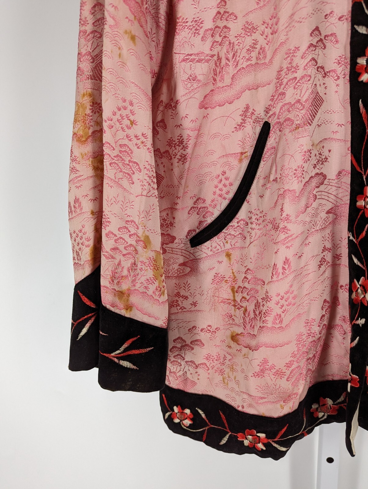 New Look Yokohama Sakaki Pink Cherry Blossom Silk Smoking Kimono Shirt Jacket