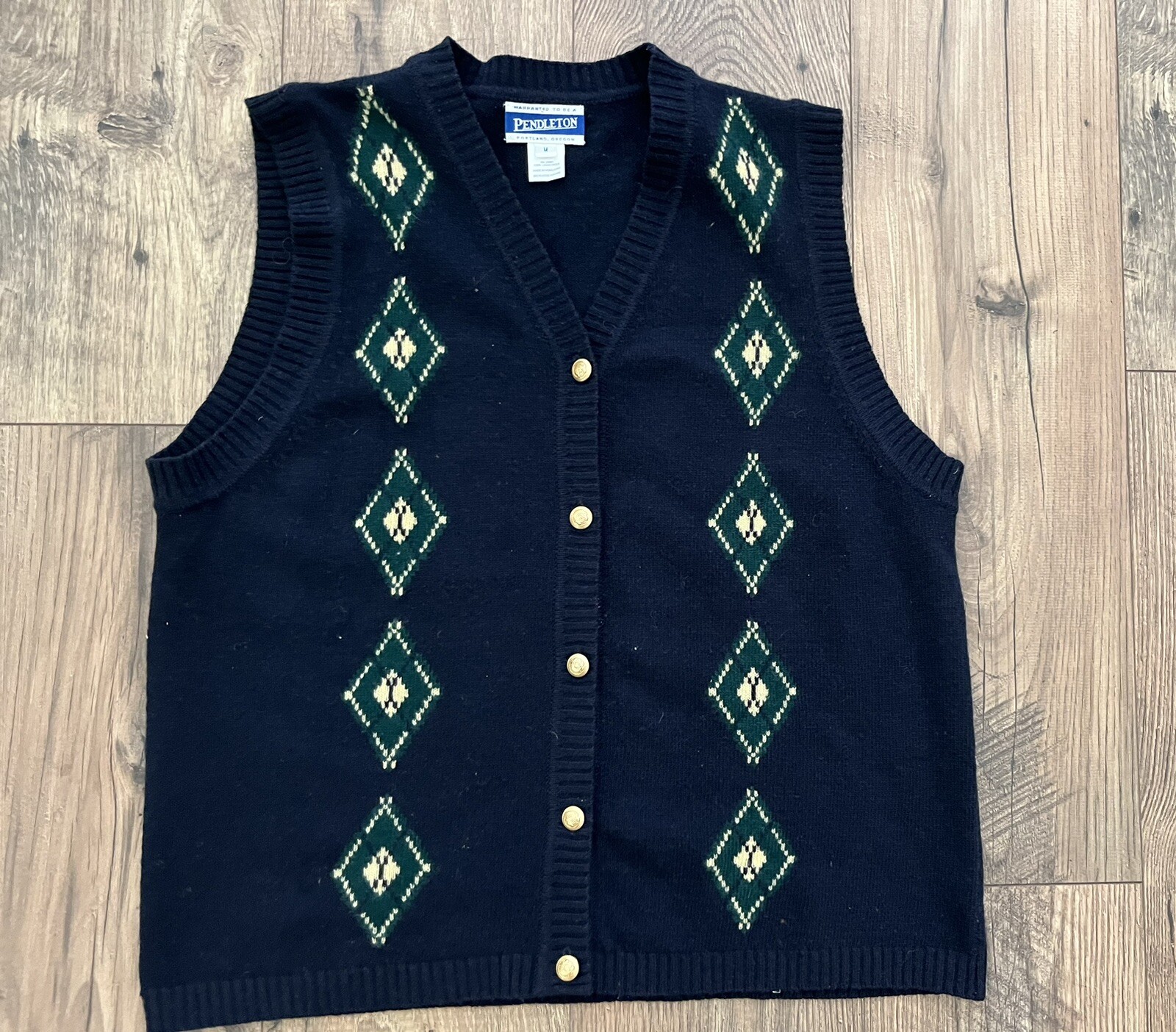 Pendleton Vintage Lambs Wool Vest Med Womens Dark Blue Geometric Medium