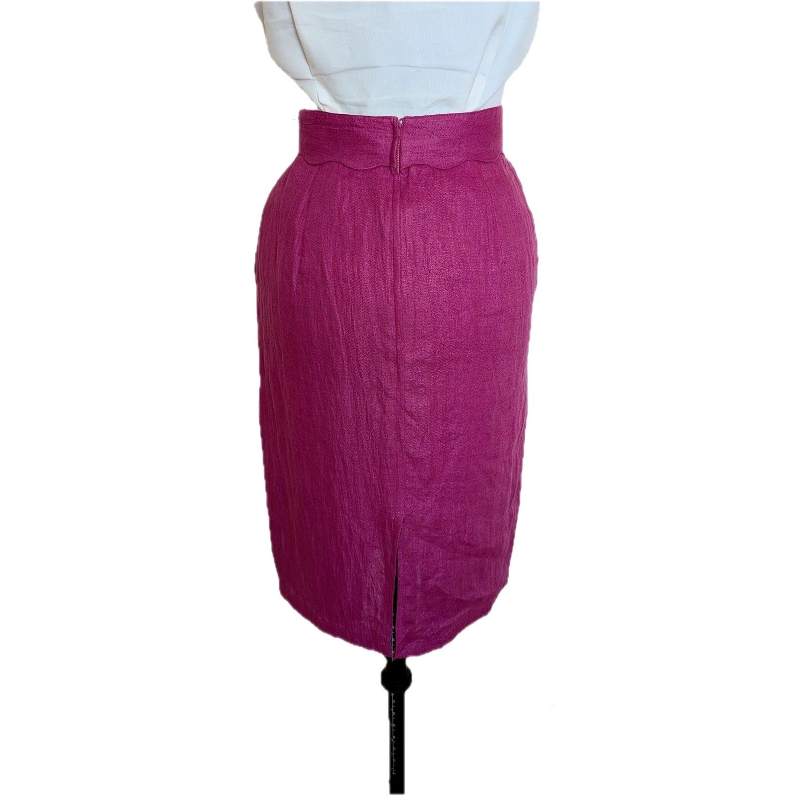 VTG 80s Does 50s Umberto Ginocchietti Italian Pink/Magenta Linen Pencil Skirt/XS