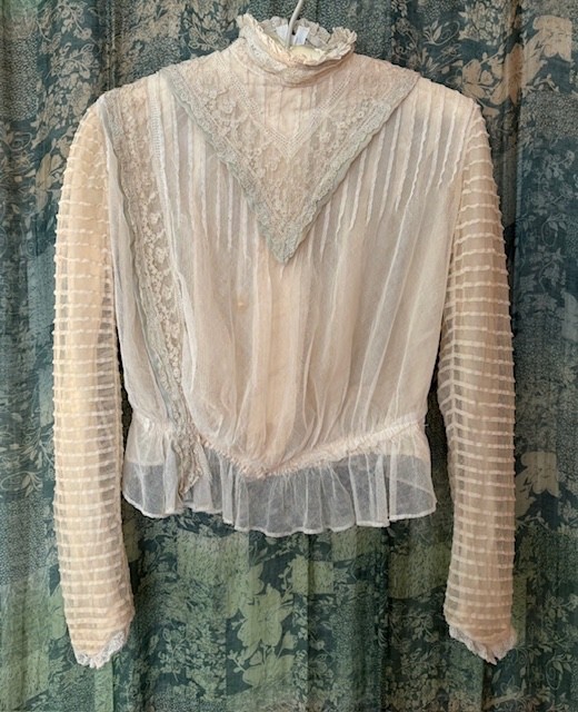 Vintage 1900 Silk, Silk Tulle and Lace Blouse XS LS Excellent