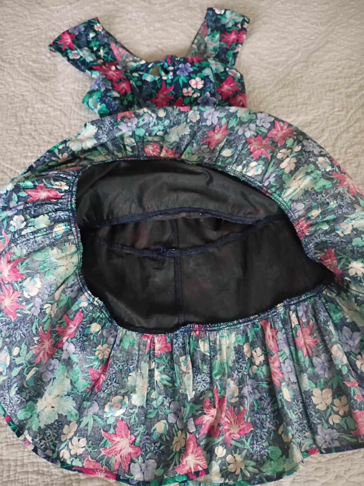 All That Jazz Vintage 80s/90s Floral Tiered Green Pink Navy Midi Dress Size S