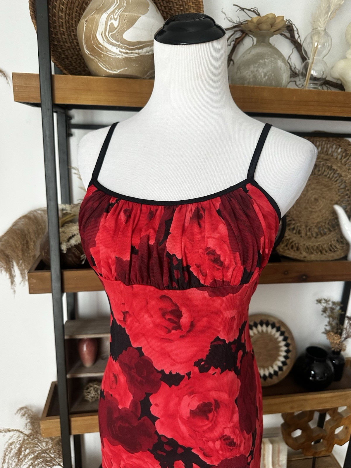 Y2k 90’s Rampage Candy Rocket Red Rose Milkmaid Mini Dress Size Medium